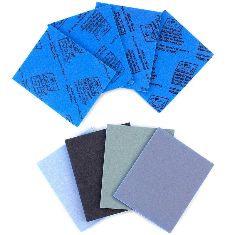 ADVcer 500-2000 Grit Sanding Sponge 8 Pads, 4.5" x 5.5" x 0.2" Assorted Wet or Dry Ultra Fine Hand Sanding Sponges, Flexible Soft Foam Sand Block for Drywall, Corner Contour, Metal Wood, Hobby Model - Image 1